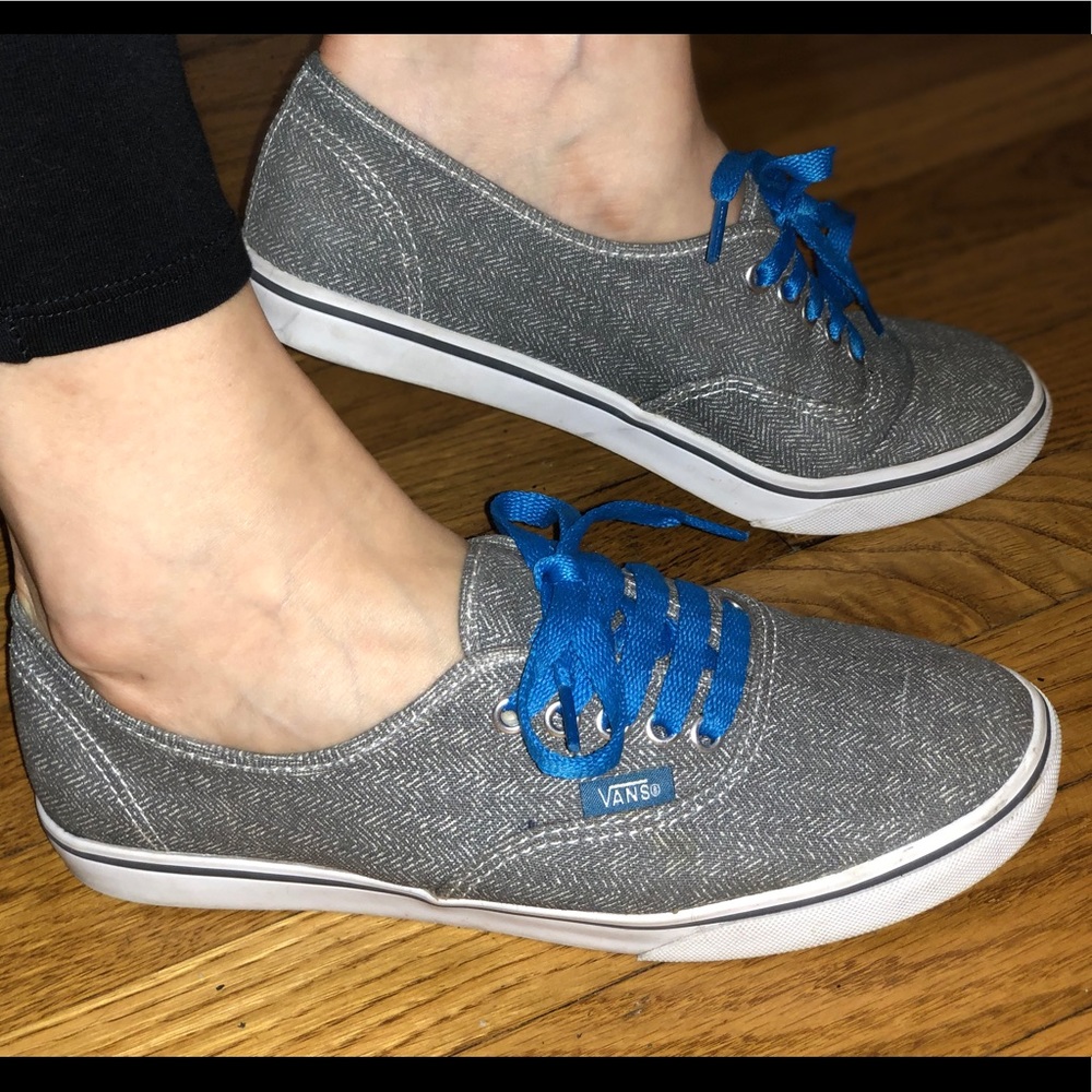 Vans Grey Denim Sneakers with Blue Laces